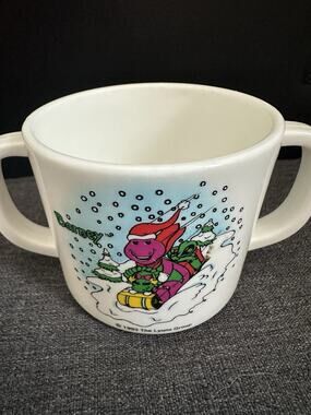 Vintage 1993 Barney Baby Bop Christmas Toddler Cup Double Handle Lyons Group